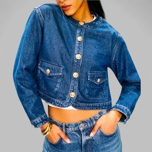 Reformation Braxton Dark Blue Denim Jacket Size L New $218 Retail Classic Fit
